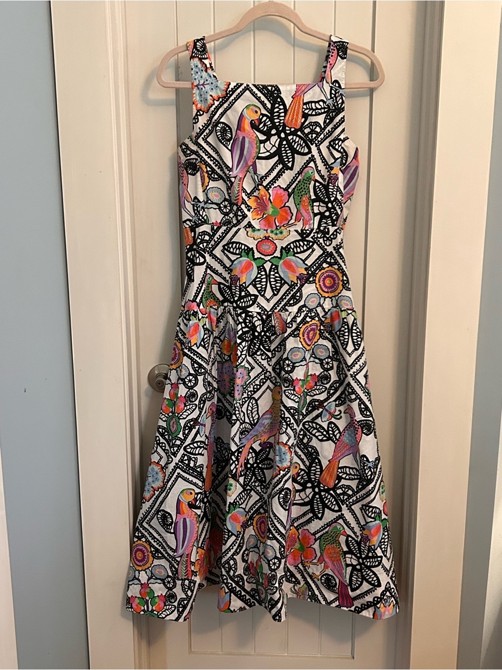 Banjanan Colorful Tropical Bird Print Sundress Maxi Midi Cotton Small FLAWS